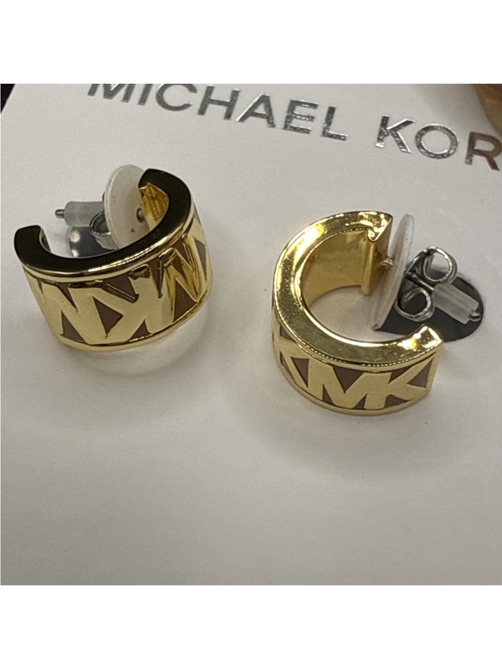 Michael Kors Gold MK Logo Huggie Earrings - Picture 5 of 5